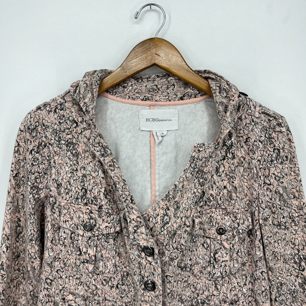 BCBGeneration Jacket Women's Size S Pink Floral Print Convertible Hood - Picture 2 of 9